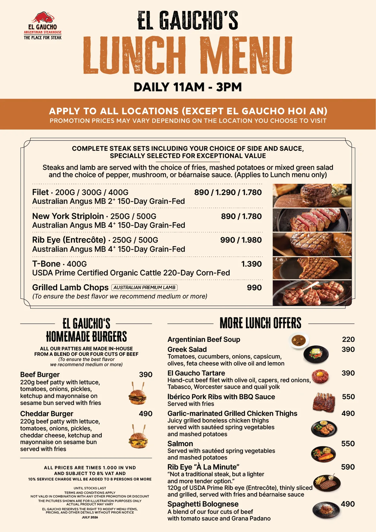 EL Gaucho ALL Lunch Menu for Promotion Page