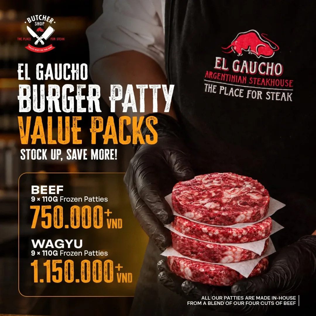 NHÂN BURGER EL GAUCHO – GIÁ ƯU ĐÃI KHI MUA THEO GÓI!